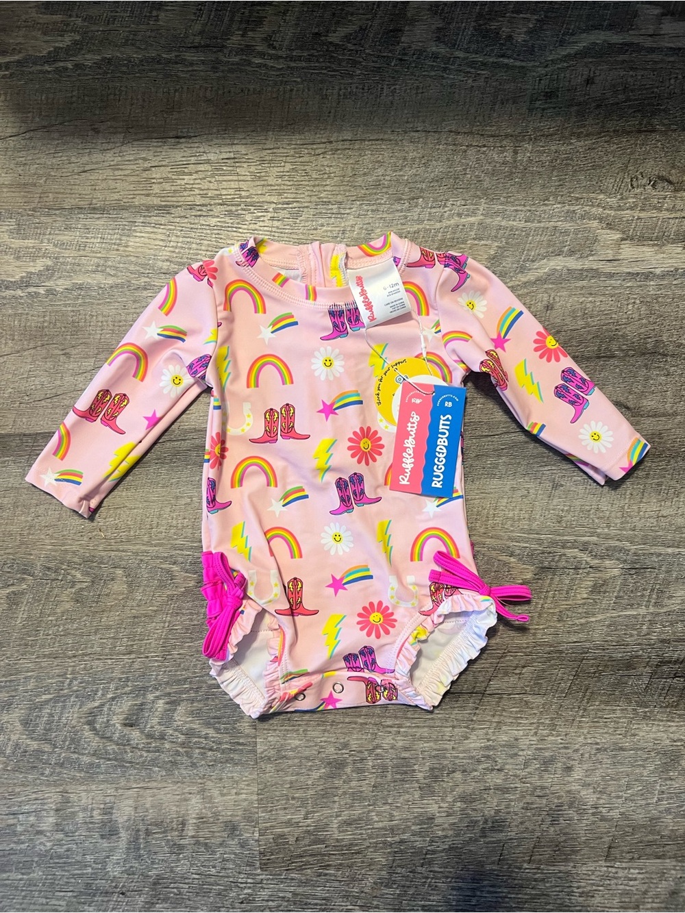 Ruffle Butts Pink Long-Sleeve Baby One-Piece Rash Guard Swimsuit